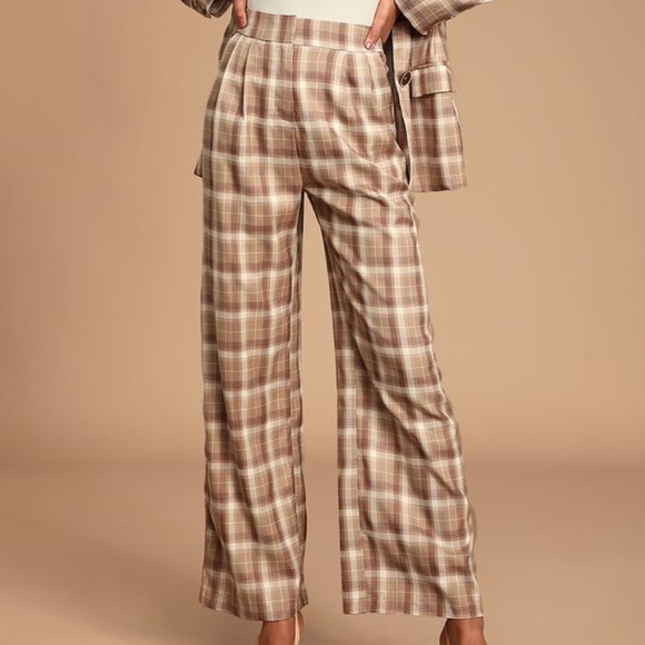 Honey Punch Pants - Honey Punch Poise Tan Plaid Trouser